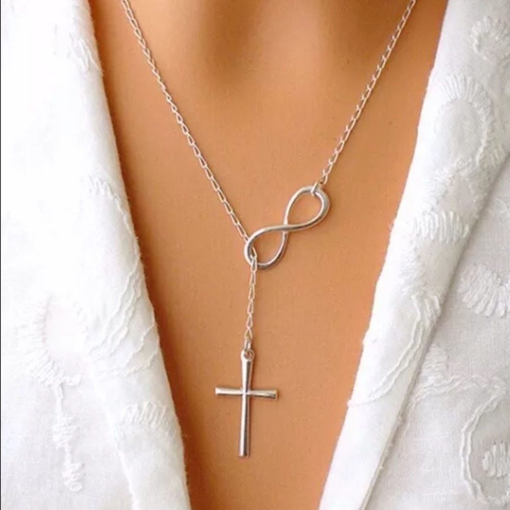 Simple Silver Infinity Cross Necklace